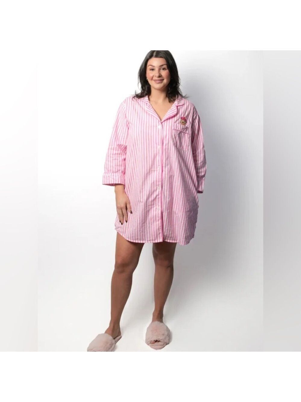 BON I ARTIS LONG SHIRT PRINK STRIPED  PYJAMAS WITH EMBROIDERY SZ SMALL